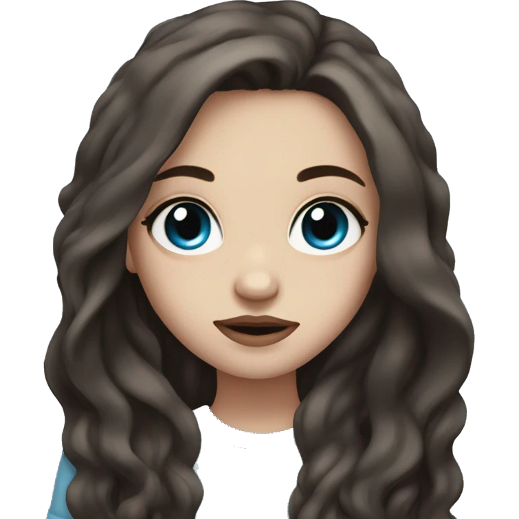 Feminine girl with pale skin, blue eyes, dark brown long hair and tattoos on her arms emoji