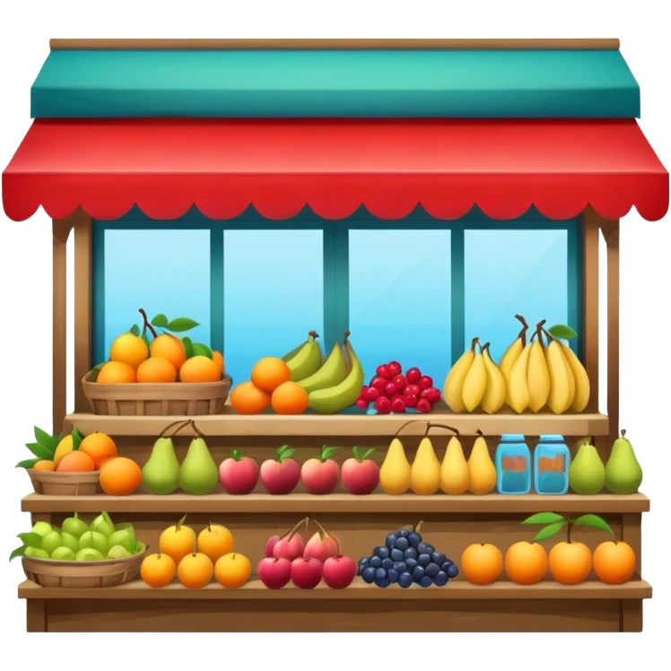 vibrant market stall with fruits and products in an old shop window emoji