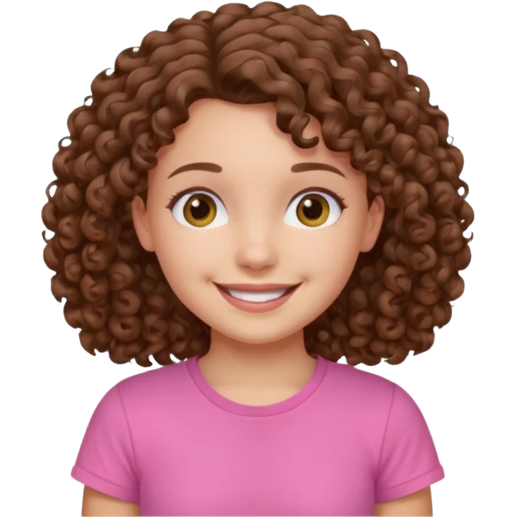 Young girl with curly hair and a pink T-shirt, looking happy  emoji