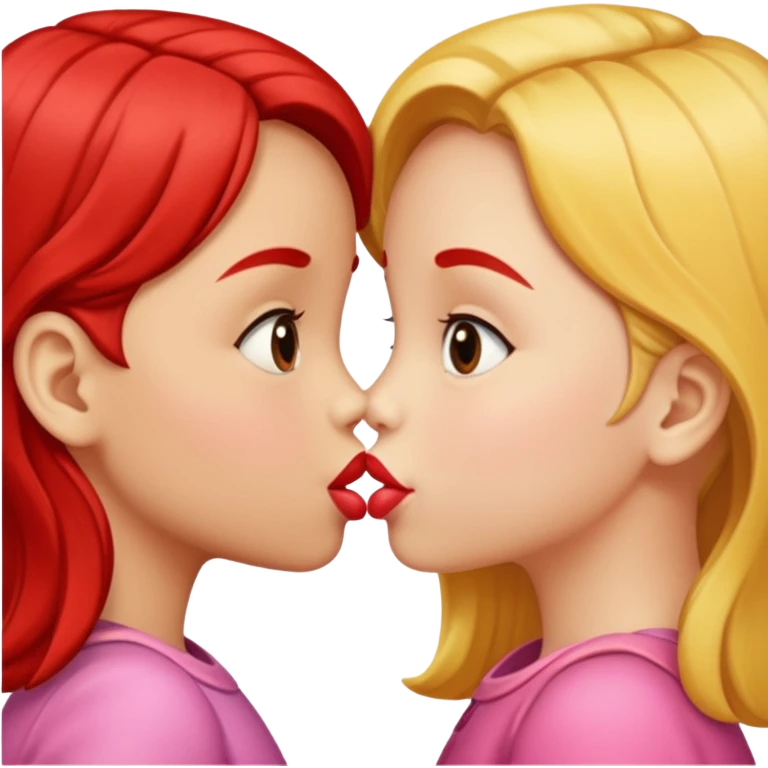 two 5 year old gals about to kiss on the lips, lips extremely close but not touching emoji