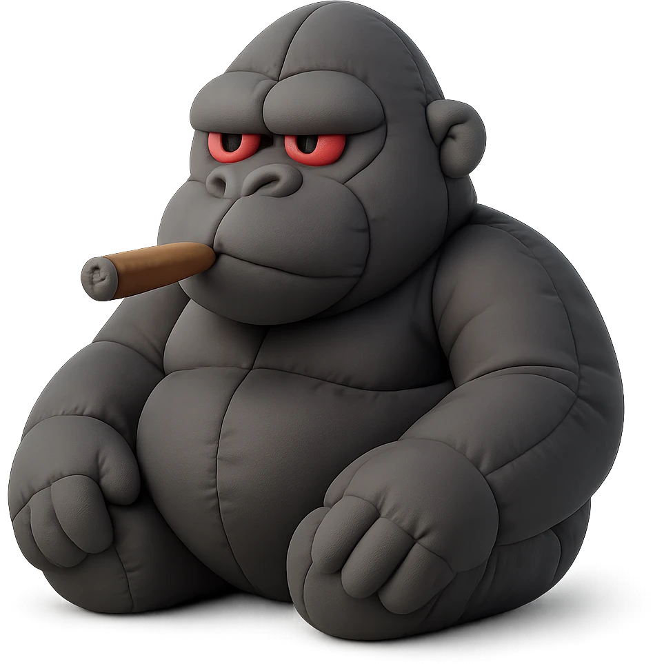 cartoon dark gray gorilla, red eyes, smoking a blunt emoji