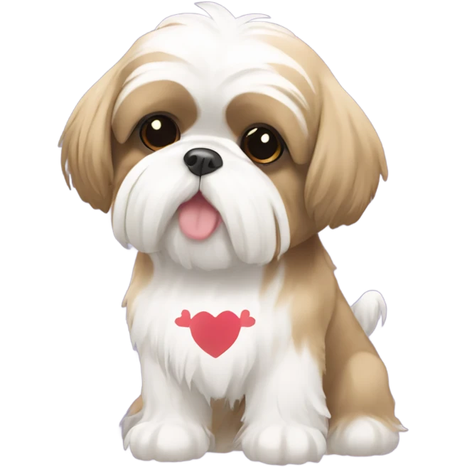 Tan and white Shih Tzu with hearts emoji