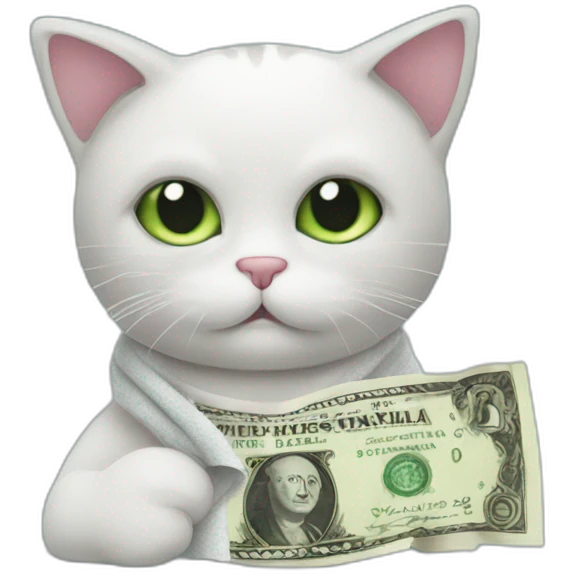 cat with a towel and a dollar bill and a towel emoji