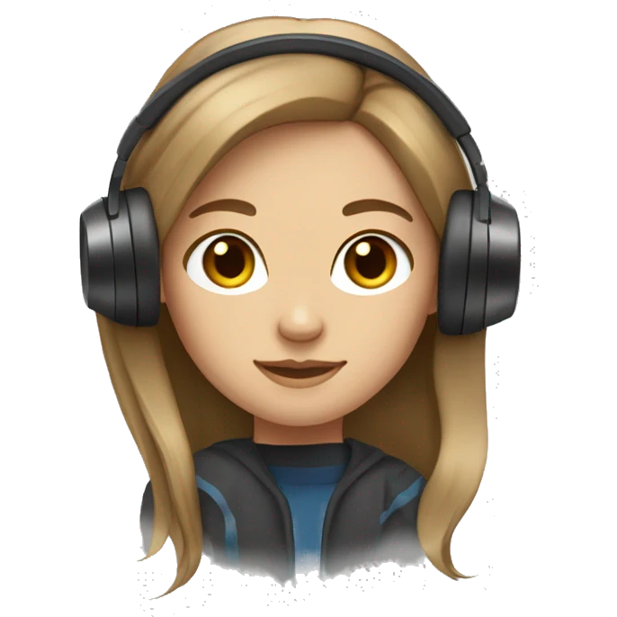 Create a girl relaxed with headphones, light skin, brown eyes, brown hair, straight long hair emoji