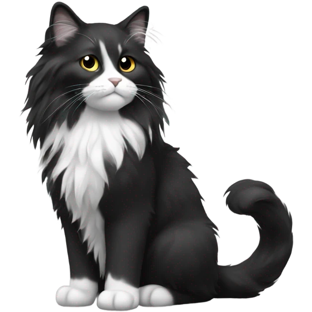 Fluffy cat long hair black and white emoji