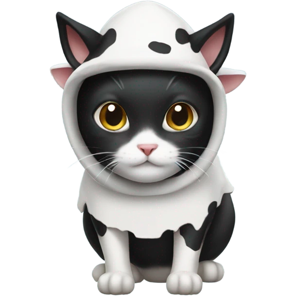 black and white cat wearing cow costume emoji