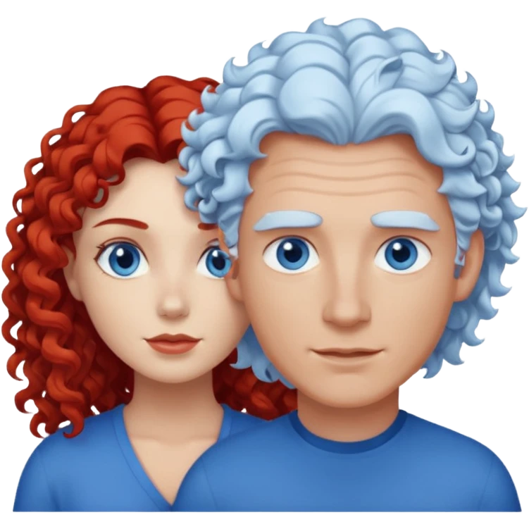 Homme cheveux blanc courts yeux bleu + femme rousse cheveux longs bouclés yeux bleu emoji
