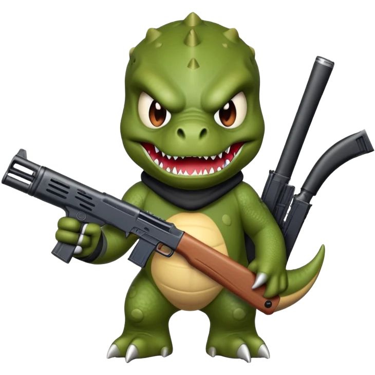 Angry Dino wit ski mask and gun emoji