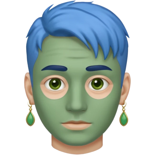 green clay mask man with earrings and blue hair emoji