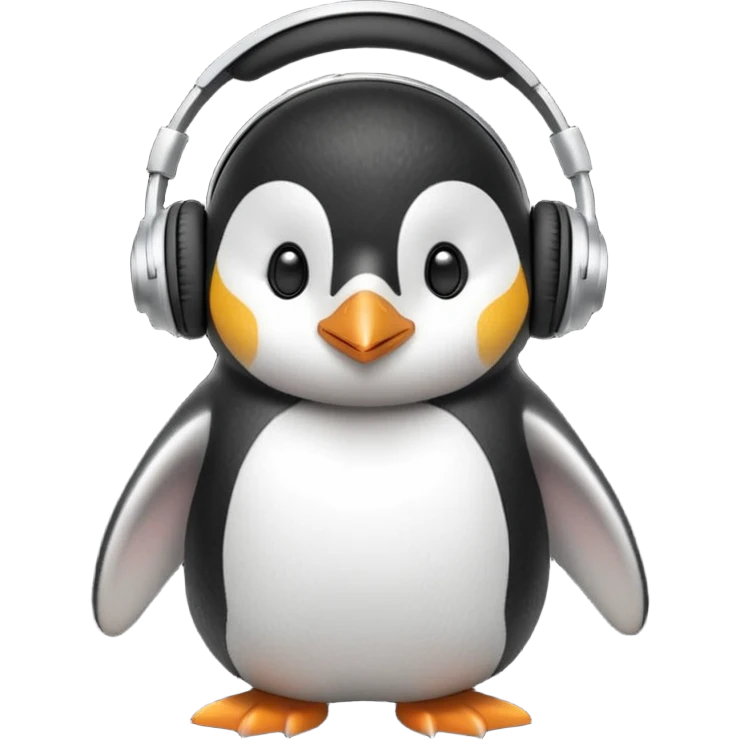 cute penguin with headphones emoji