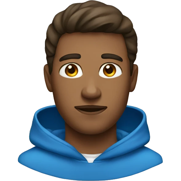 A man, blue eyes, hood, and sweatshirt. emoji