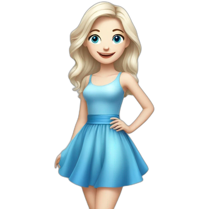 A beautiful girl with white skin and blue eyes smiles and flirts in a transparent dress emoji
