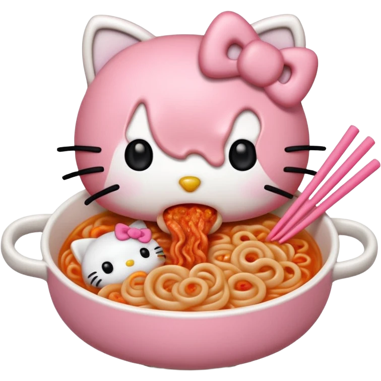 Hello Kitty eating kimchi udon noodles emoji