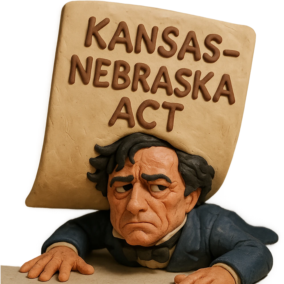 Kansas-Nebraska Act as a claymation document squishing Franklin Pierce emoji
