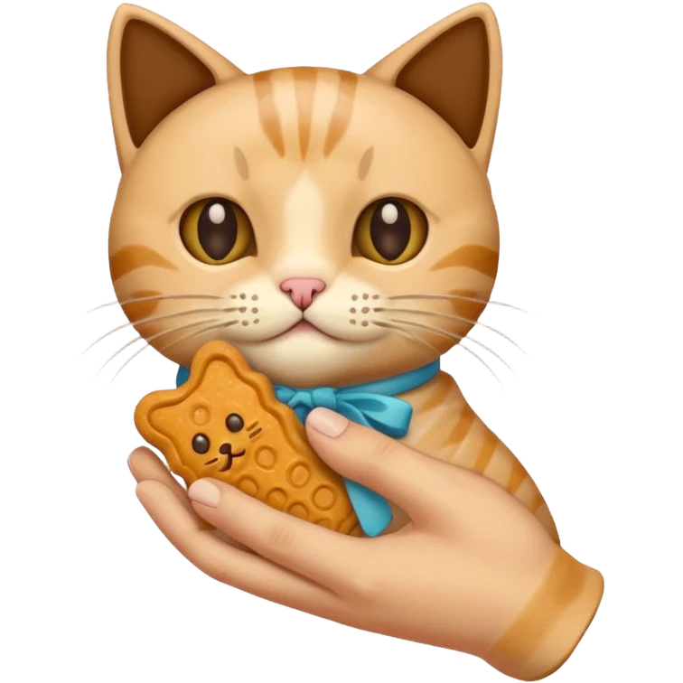 Create this which a hand holding a cat treat emoji