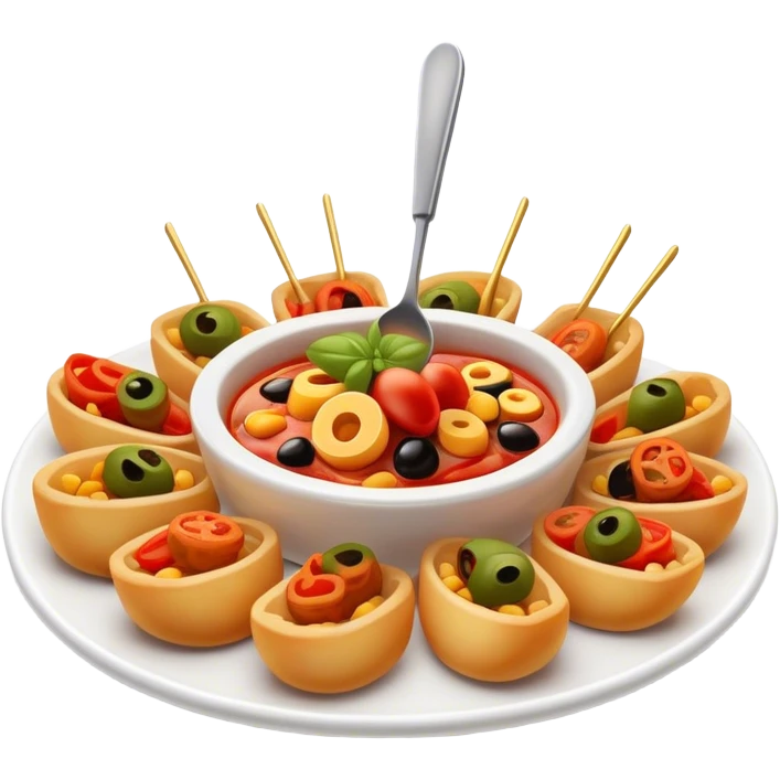 Cinematic Realistic Tapas Dish Emoji, depicted as an assortment of small, flavorful Spanish appetizers rendered with vibrant detail and warm, inviting lighting. emoji