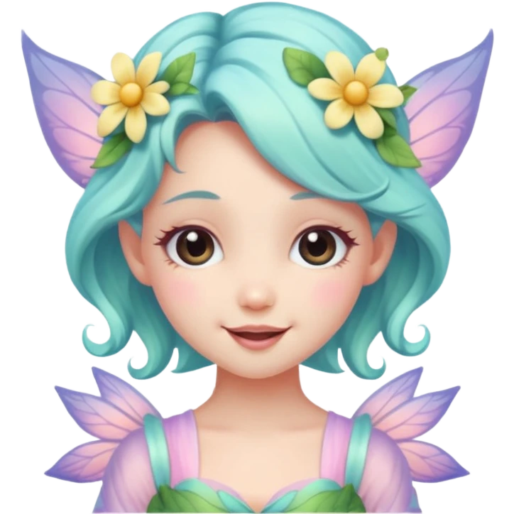 cute pastel fairy girl flower head decoration wink emoji