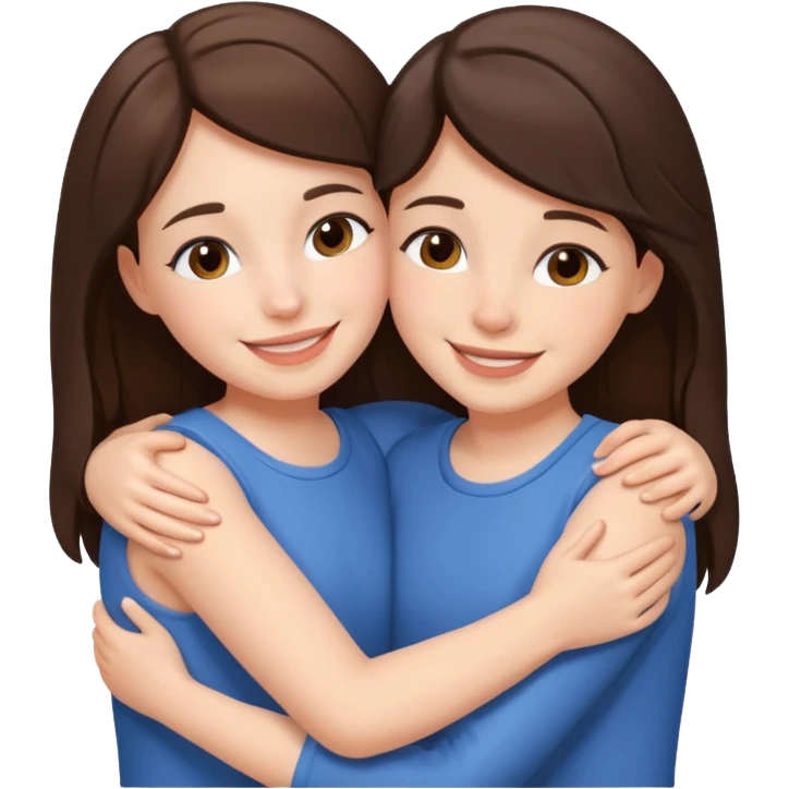 A brunette sister and a brunette sister together hugging emoji