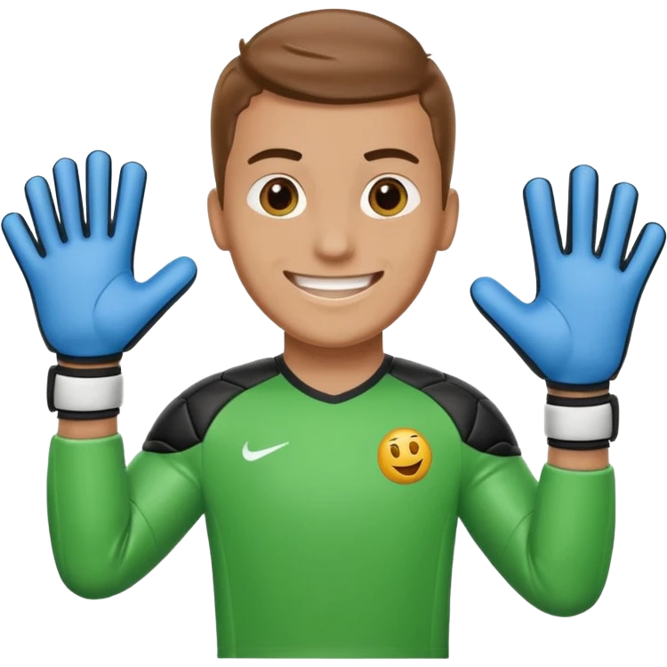 Football goalkeeper gloves with man goalkeeper and small emoji emoji