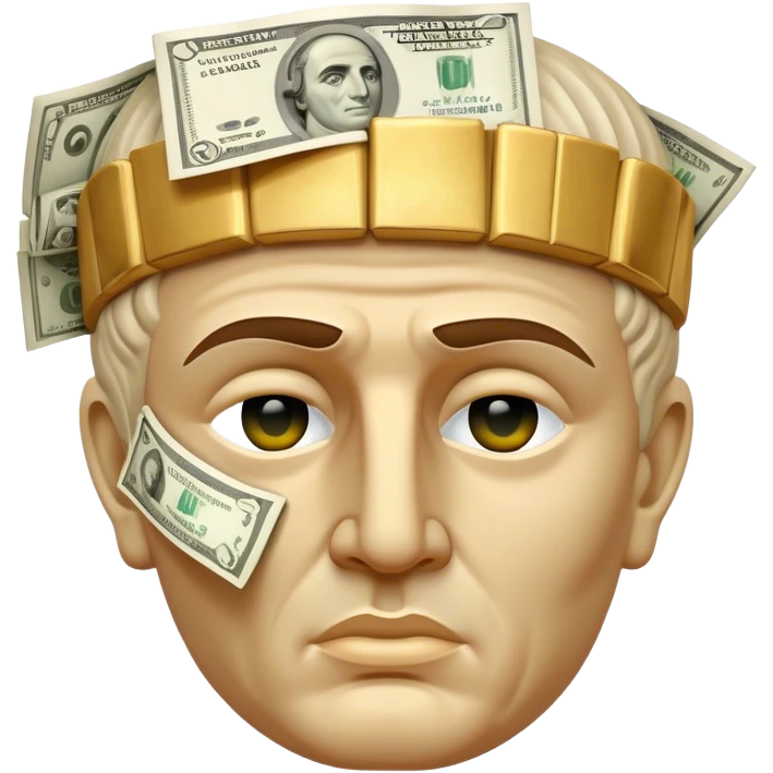 portrait of roman caesar statue head with cash on eyes emoji