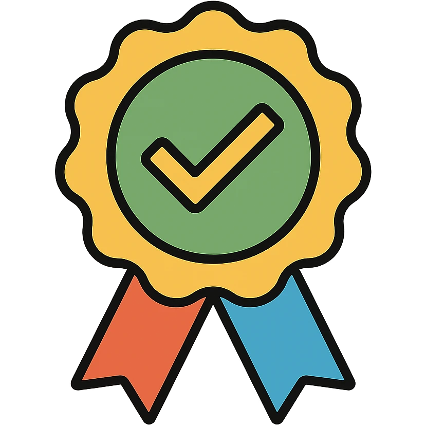 vector icon of a seal of trust with gold and colorful elements, elegant and minimalist flat design, isolated on white background, award badge style, 2D flat vector, trending icon look, soft shadows, no text, perfect for commercial use emoji
