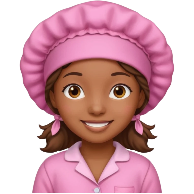 a brown skin girl with a pink bonnet and pajamas emoji