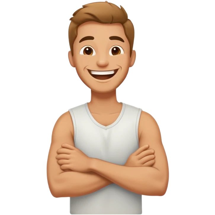 Arms crossed on neck guy laughing  emoji