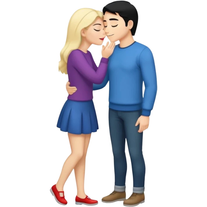 couple kissing black hair man blonde woman full body emoji