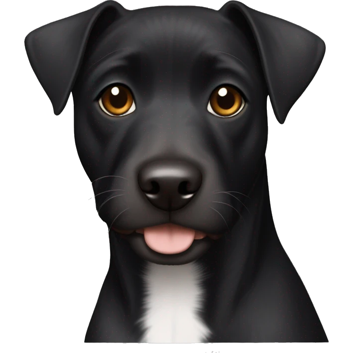 A black Patterdale Terrier dog with a white patch on its chest and brown eyes.  emoji