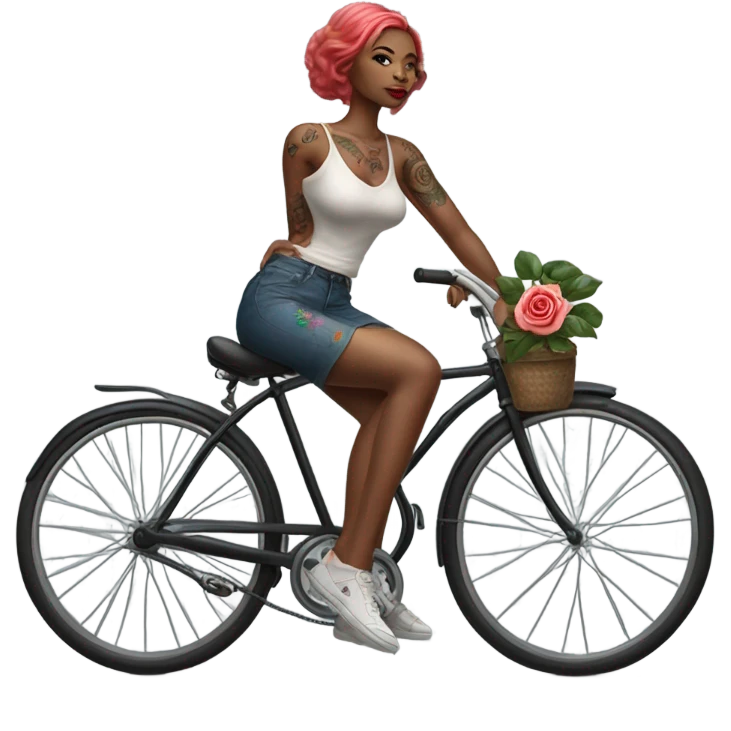 Hyper Realistic beautiful woman model with a small rose tattoo riding a bike emoji
