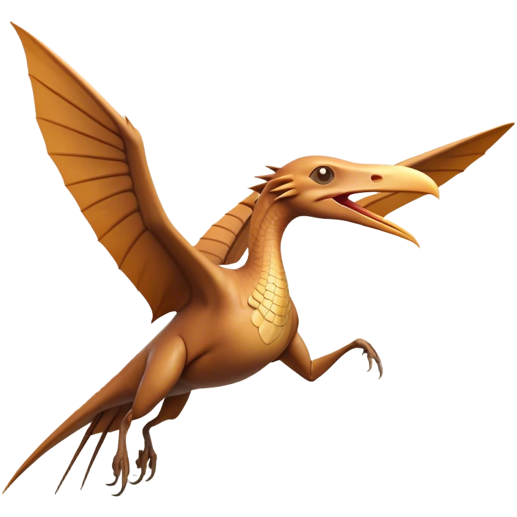 Cinematic Noble Pterodactyl Portrait Emoji, Poised and soaring, with a slender, aerodynamic body, expansive leathery wings outstretched, a long pointed beak, and keen, piercing eyes that exude aerial grace, Simplified yet sharply defined features, highly detailed, glowing with a soft, ethereal radiance, high shine, intelligent and commanding, stylized with an air of prehistoric flight mastery, focused and graceful, soft glowing outline, capturing the essence of a watchful and confident Pterodactyl that appears ready to glide out of the screen with effortless majesty! emoji