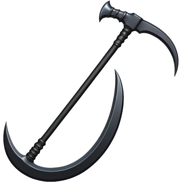 The scythe of the God of Death, a symbol of death, is long and straight, entirely in deep black. emoji