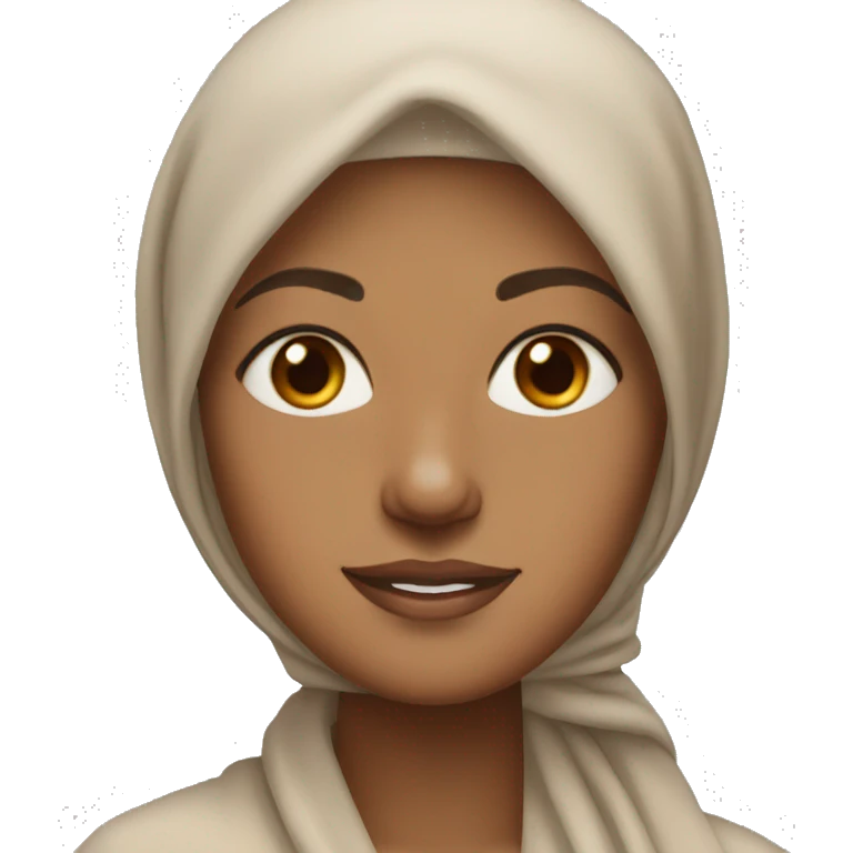 a woman with light brown eyes and tan skin wearing a headscarf emoji