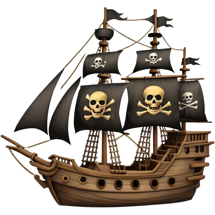 pirate ship With the Jolly Roger flag somewhere emoji