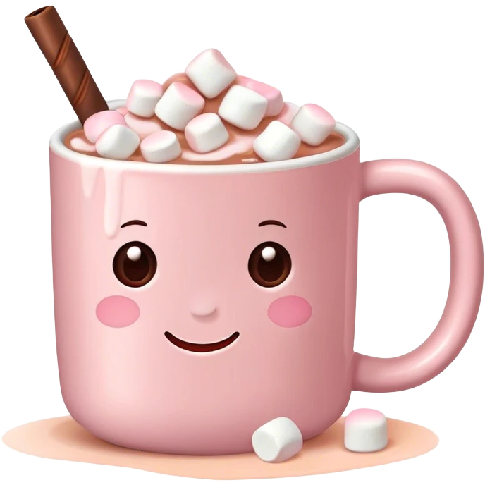 Light Pink mug of hot chocolate with marshmallows  emoji