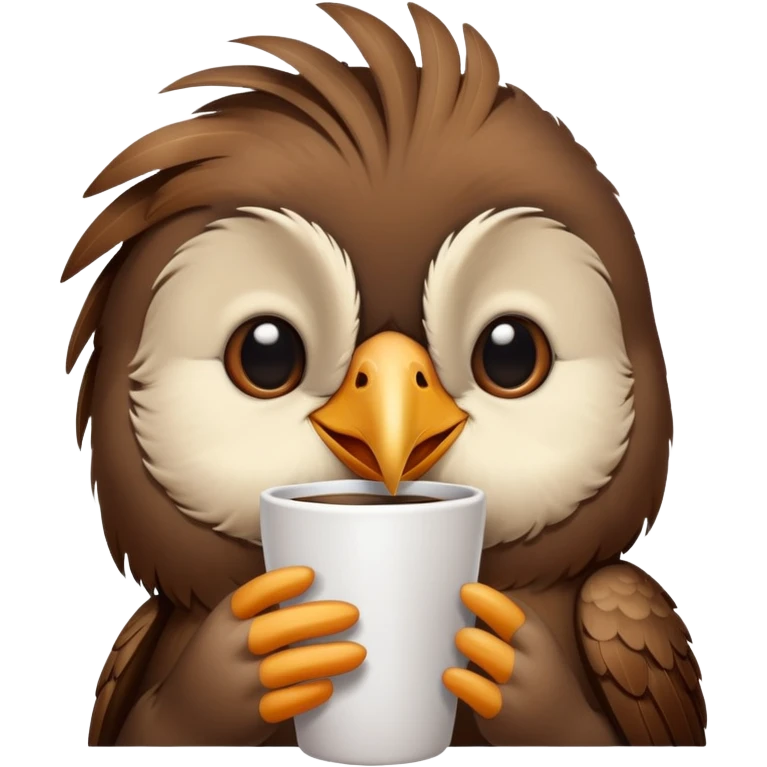 sleepy bird holding a coffee cup emoji