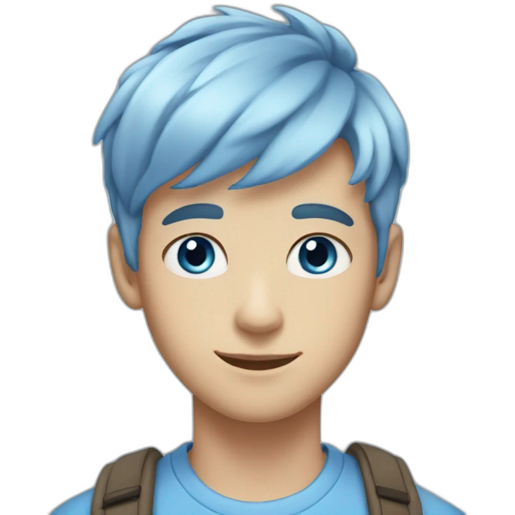 An 18-year-old boy with light blue short middle hair, with a palette in hand, with blue eyes emoji