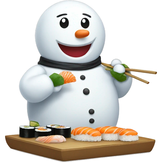 Snowman eating sushi emoji