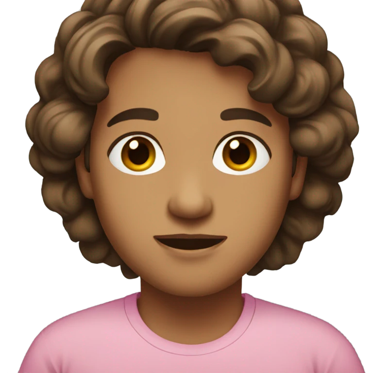 Brown eyes, brown normal size hair, pink shirt emoji