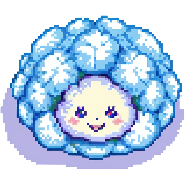 a fluffy cloud with a cute smile, pixel art style emoji