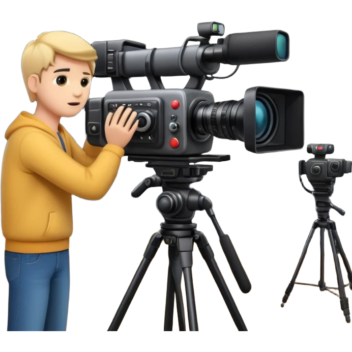 filming in studio with big camers and setup emoji