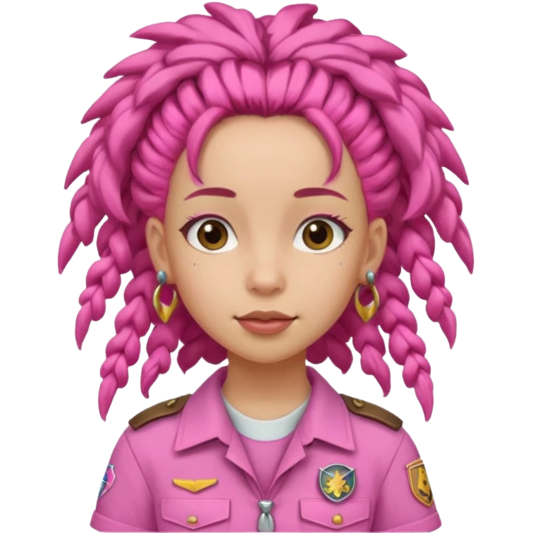 scout girl with pretty pink uniform, pink dreadlocks, and big earrings emoji