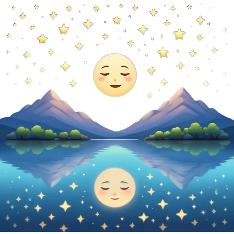 "Design a calming circle emoji for evening reflection. Soft moonlight, gentle stars, peaceful or spiritual symbols. No people - emphasize tranquil colors, night sky elements, and serene christian imagery." emoji