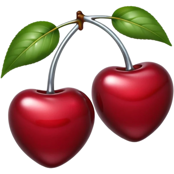 A pair of cherries emoji made of liquid silver chrome, smooth rounded shapes, glossy metallic surface, subtle sensual vibe, luxury sexy aesthetic, iOS emoji style, centered, clean white background emoji