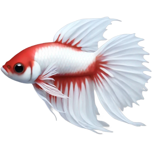 White betta fish with deep red short fins, position: full profile emoji