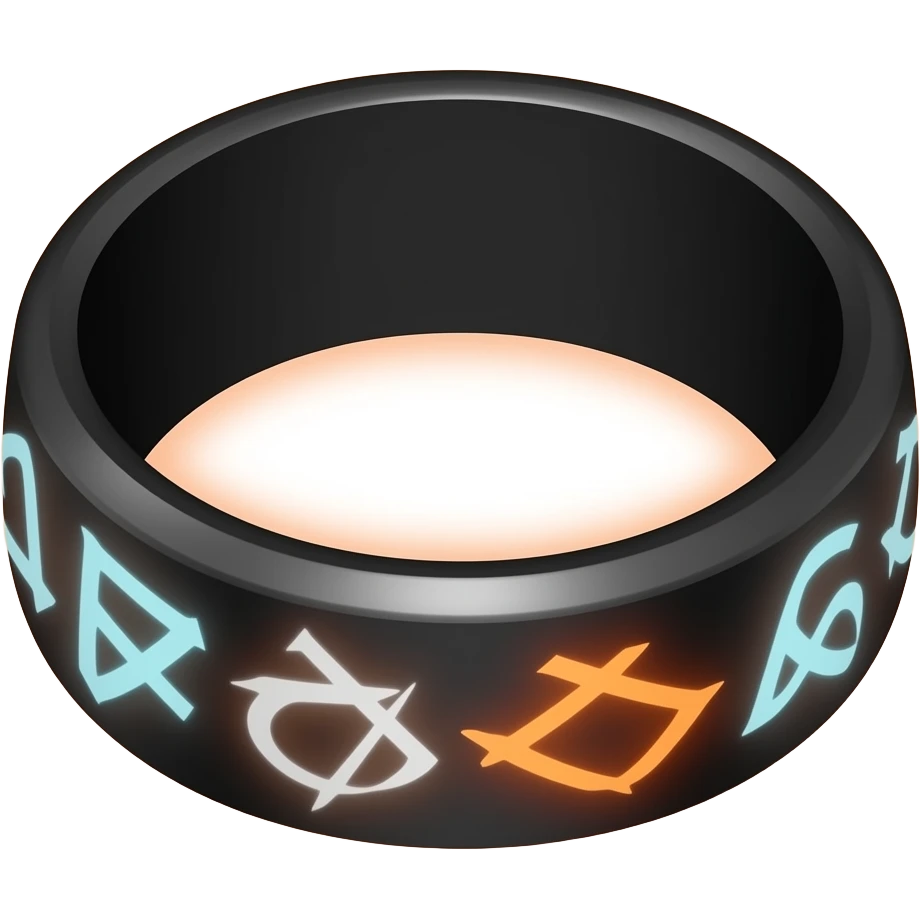 Black ring with glowing orange and blue runes emitting orange glow emoji