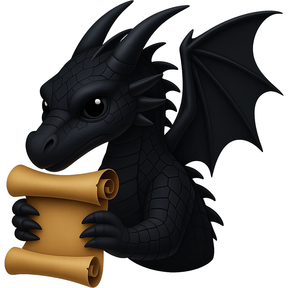 Edit the image to depict Darkstalker the NightWing dragon from Wings of Fire holding his animus scroll in emoji style with no background. Remove the background entirely to isolate the subject. emoji