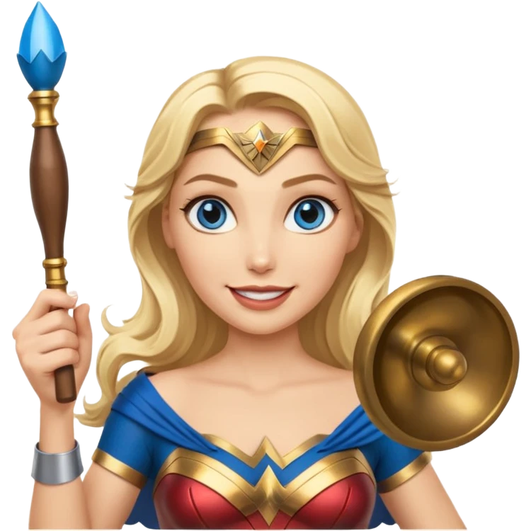Blonde blue eyes Wonder Woman holding bell and baton emoji