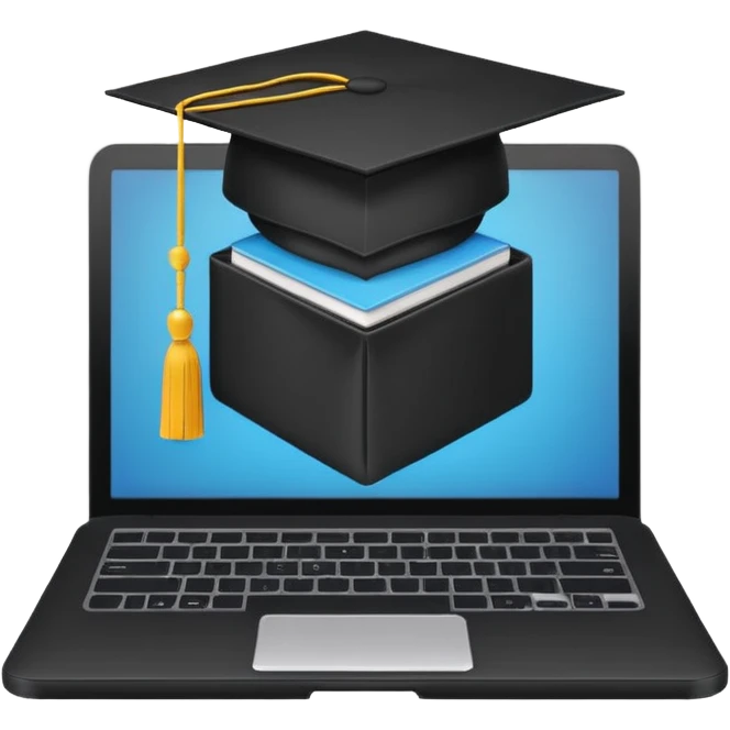 open laptop with graduation cap above it emoji