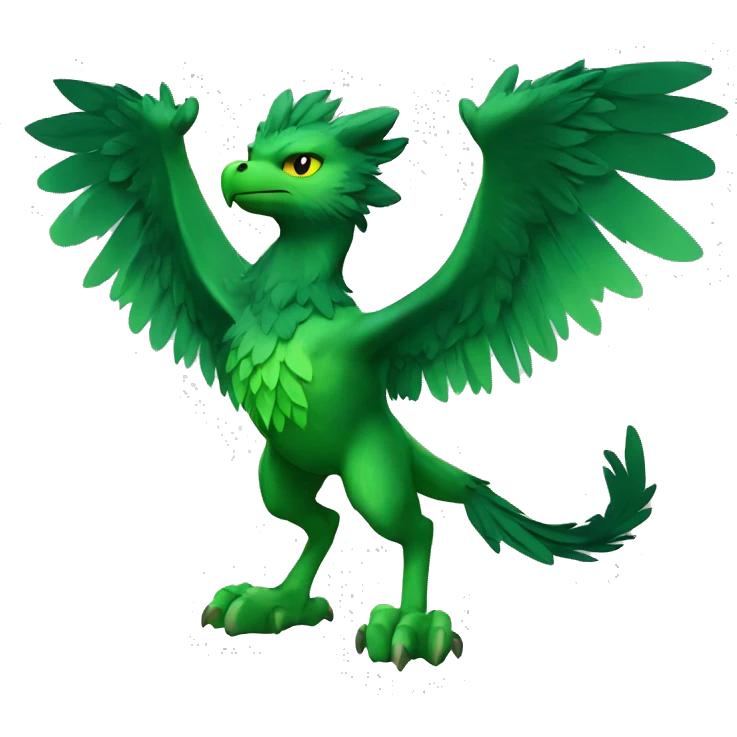 Full-body green gryphon with wolf-body with a beak for its mouth and wings emoji